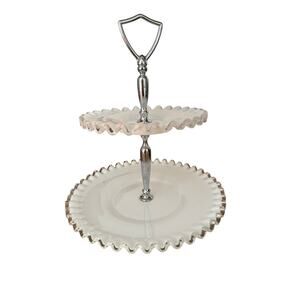 Vintage Fenton Silver Crest Milk Glass Two-Tiered Serving Dish